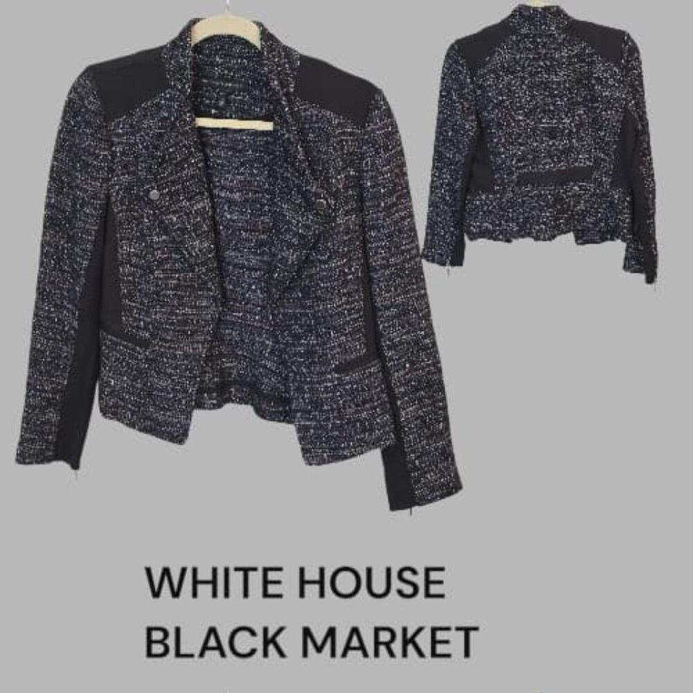 White House Black Market Moto Tweed  Blazer Jacket Wool Blend  Womens 6P